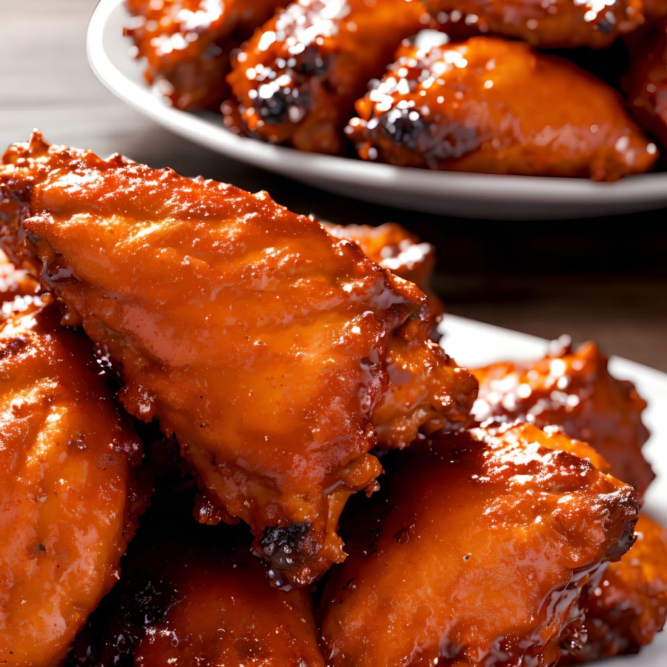 Close-up of Aziz Hot Chicken & Kebab's glazed chicken wings, glistening with sauce and spices.
